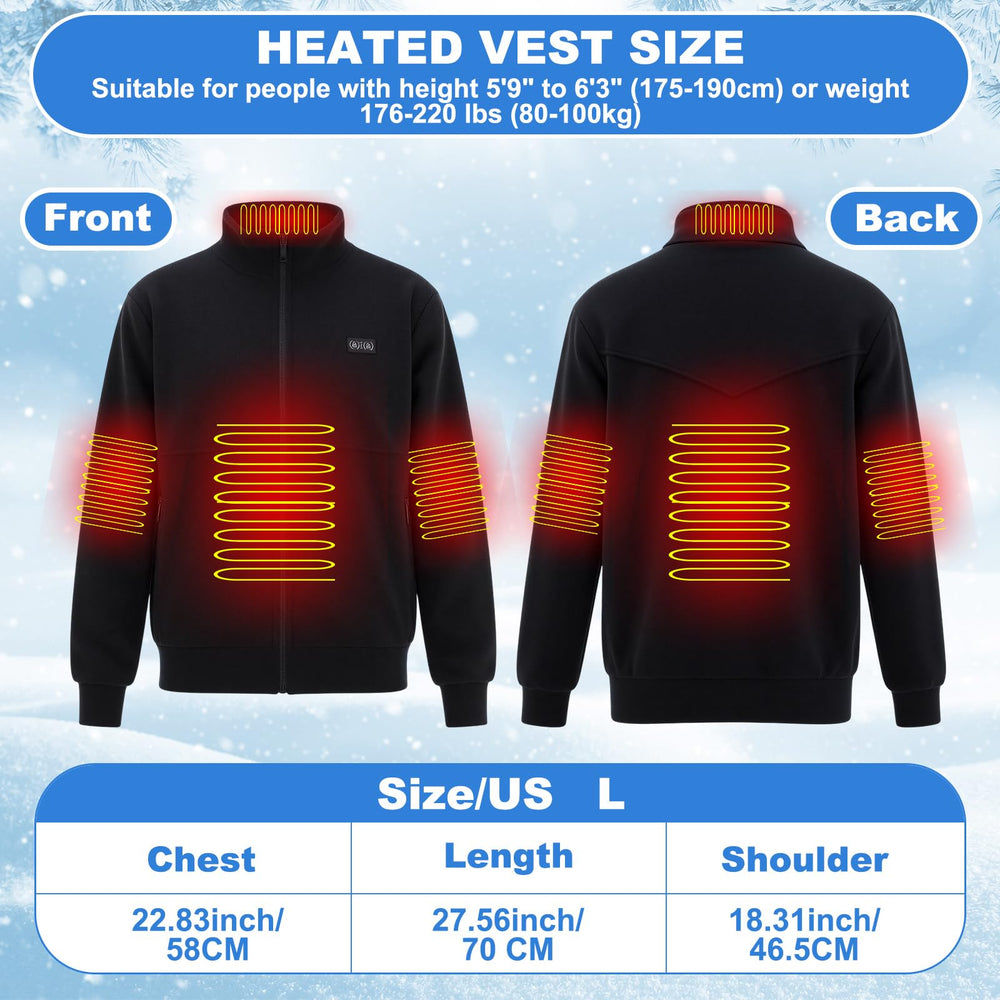 Vinsatin heated jacket back view with torso warmth and hood ready