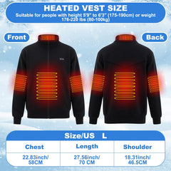 Vinsatin heated jacket back view with torso warmth and hood ready