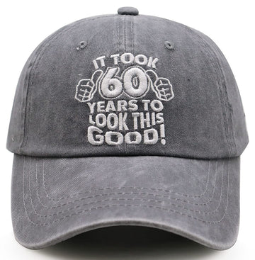 Front view: vintage 60th birthday baseball cap in gray
