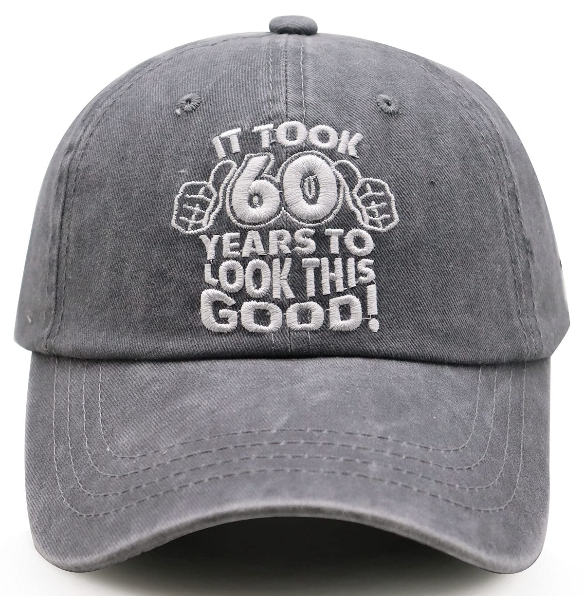 Front view: vintage 60th birthday baseball cap in gray