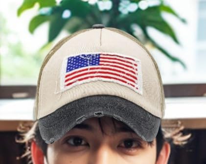 Side profile of low-profile Vintage Distressed USA Hat in black khaki