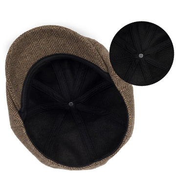 Vintage tweed flat cabbie hat for children in coffee tone