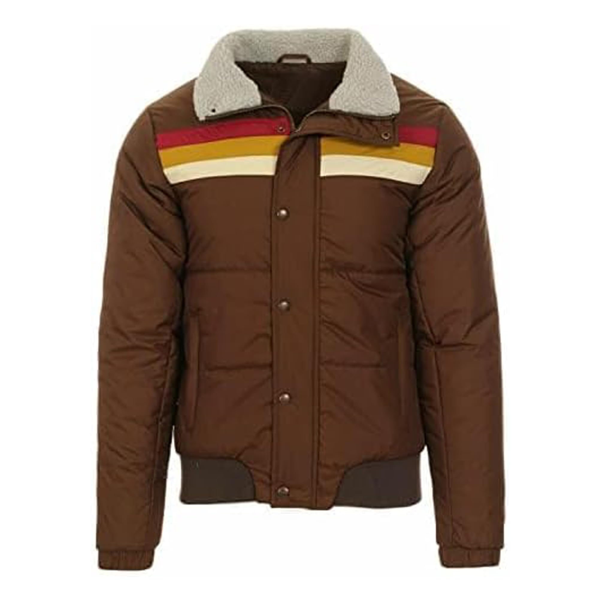 VINTEDGE by XAINAL men's retro brown puffer with sherpa collar for cozy warmth on cold commutes.