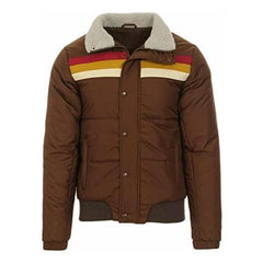VINTEDGE by XAINAL men's retro brown puffer with sherpa collar for cozy warmth on cold commutes.