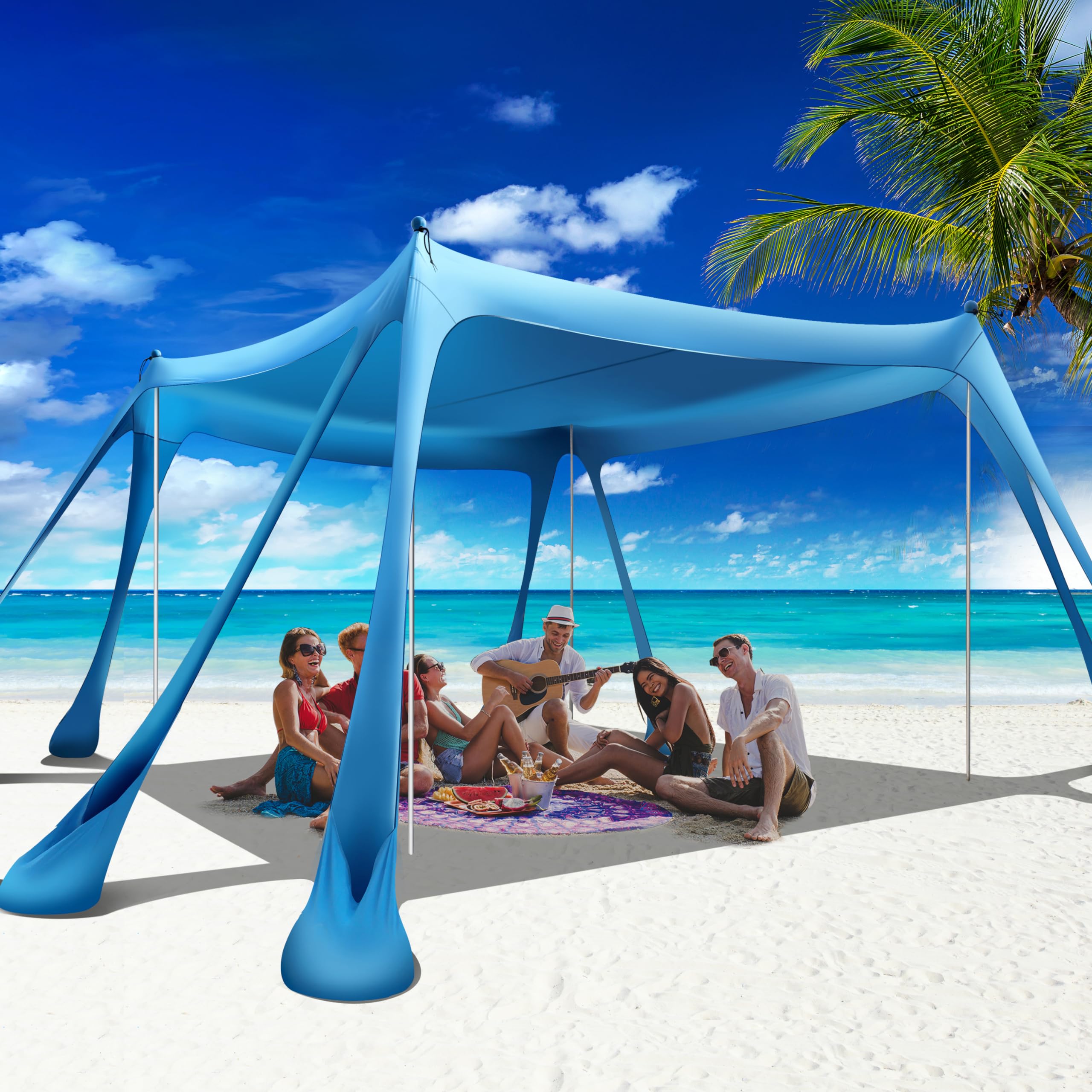 VIONMI beach canopy 10x10ft setup view provides ample shade for family outings.