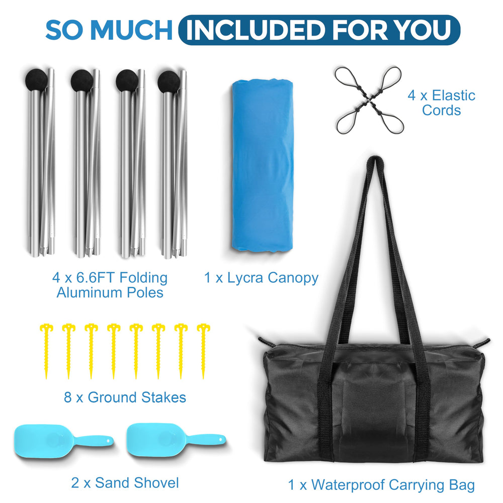 VIONMI 6.6ft aluminum poles maintain full height for spacious shade.