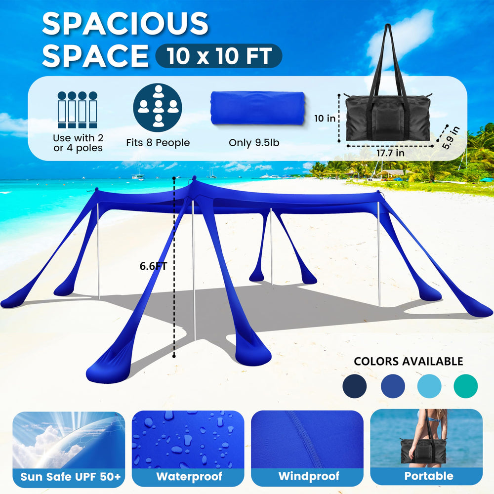 VIONMI beach canopy front view shows spacious 10x10 ft shade for outdoor picnics