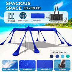 VIONMI beach canopy front view shows spacious 10x10 ft shade for outdoor picnics