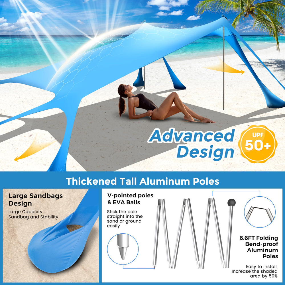 VIONMI ground pegs and poles keep the shelter steady near shorelines.