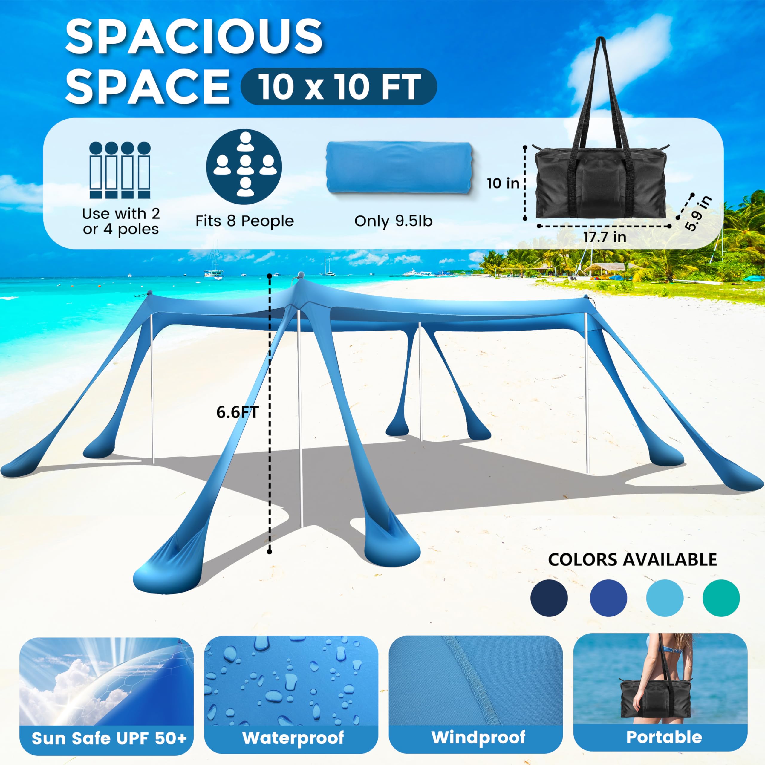 VIONMI pop-up shade in action blocks sun while you relax on the sand.