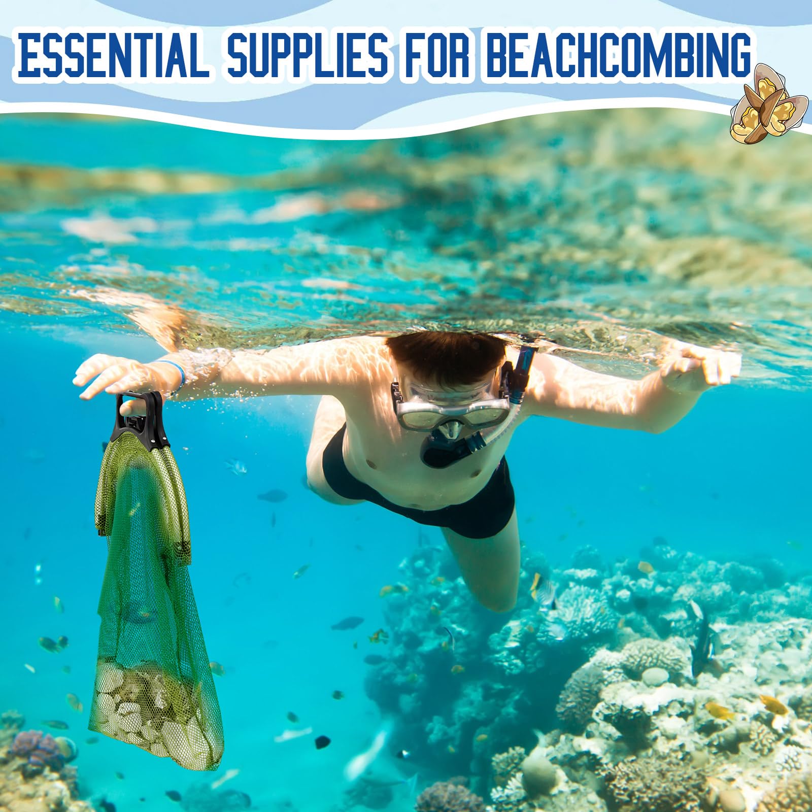 VioraWhite bags green versatile-use for clamming, fishing, diving and beachcombing.