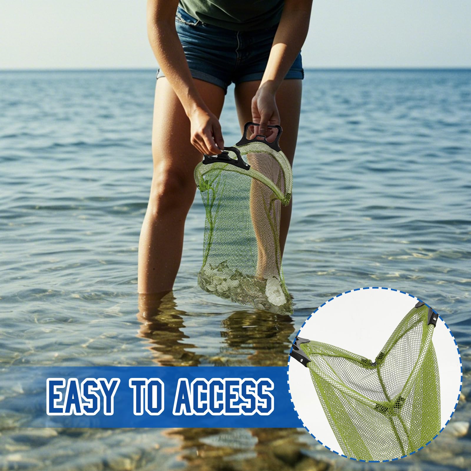 VioraWhite durable polyester mesh with sturdy plastic handles for rugged saltwater use.