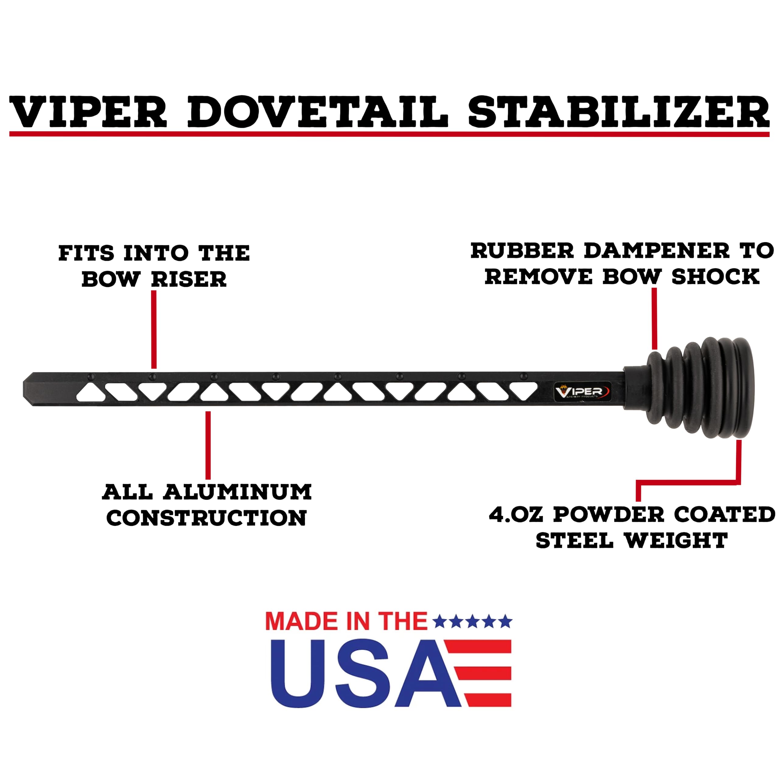 VIPER stabilizer lock knob enables quick adjustments during setup and tuning