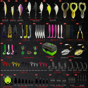 Vipfish Bass Lure Kit with crankbaits, frogs, and swimbaits for various water conditions.