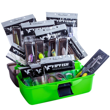 Vipfish 3-layer waterproof tackle box opened with 303-piece freshwater kit