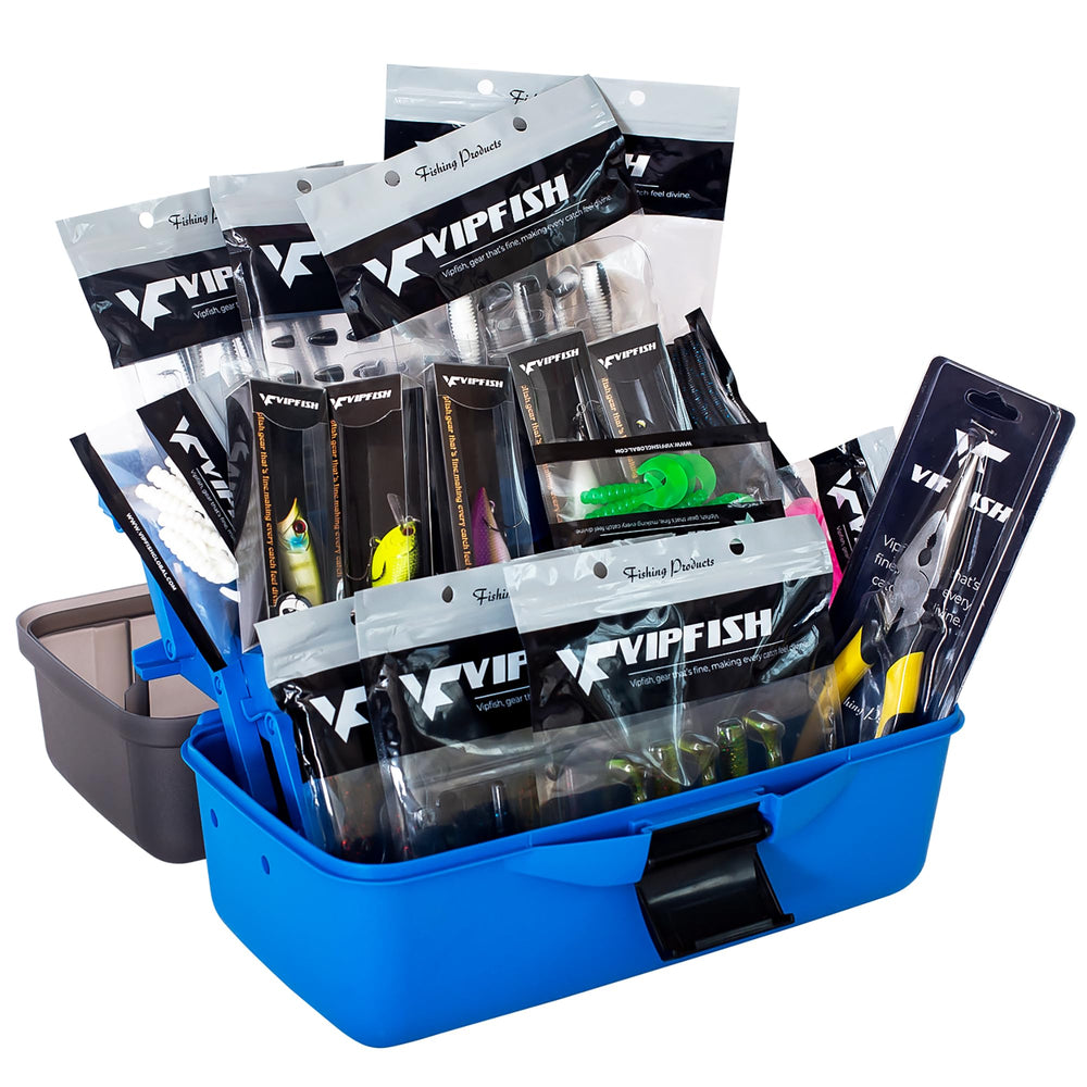 Vipfish tackle box with included tackle for organized freshwater fishing.