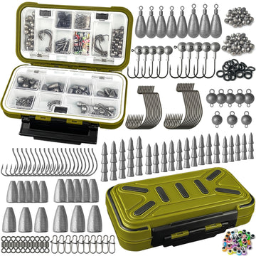 Vipfish 264/423pcs Fishing Tackle Box opened showing assorted hooks, weights and sinkers