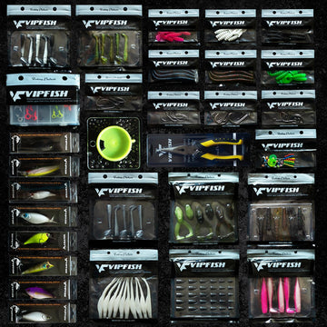 Vipfish two-layer green-blue tackle box keeps gear organized.
