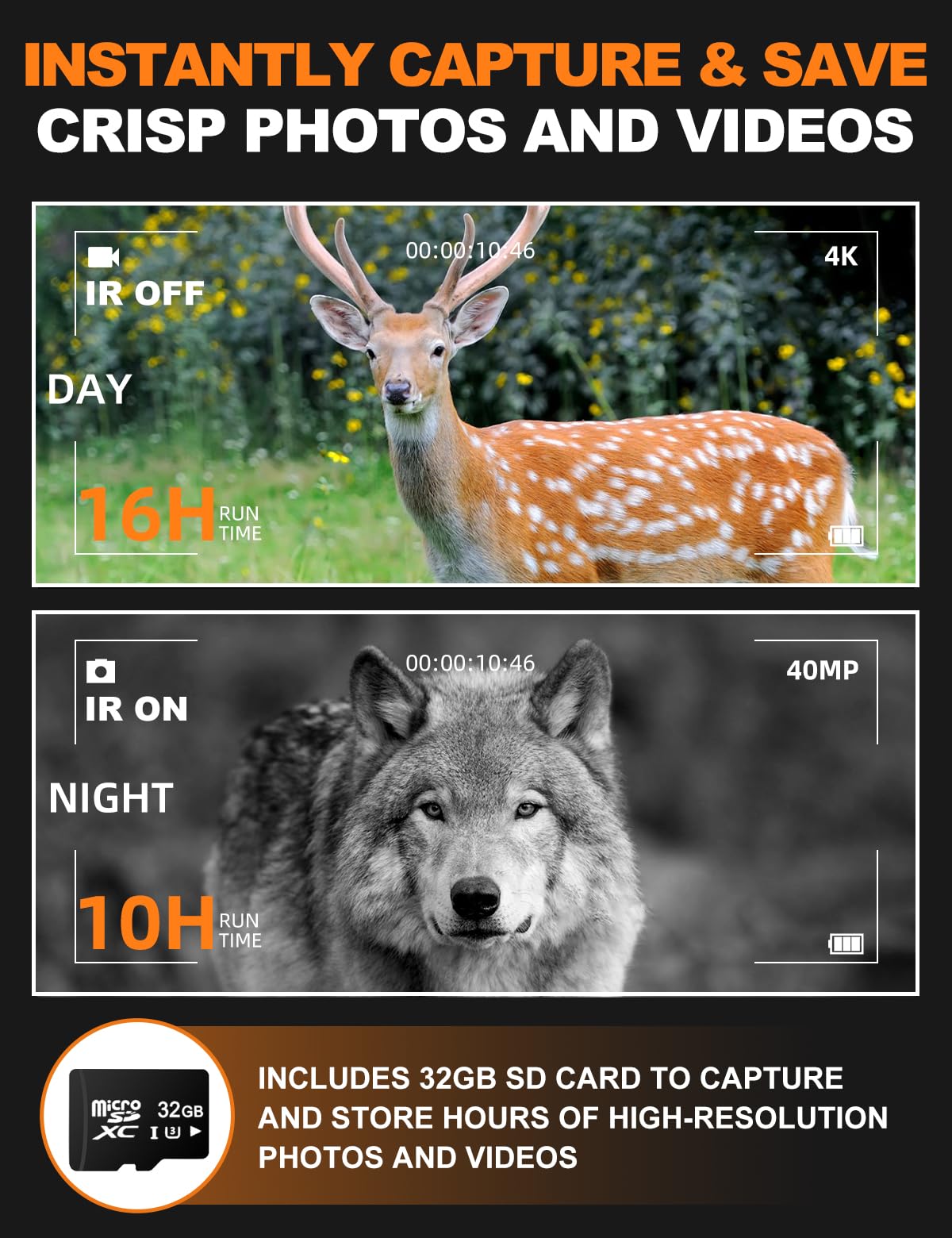 VisioGear Eagle 4K night vision binoculars include a 32GB card for immediate saving.