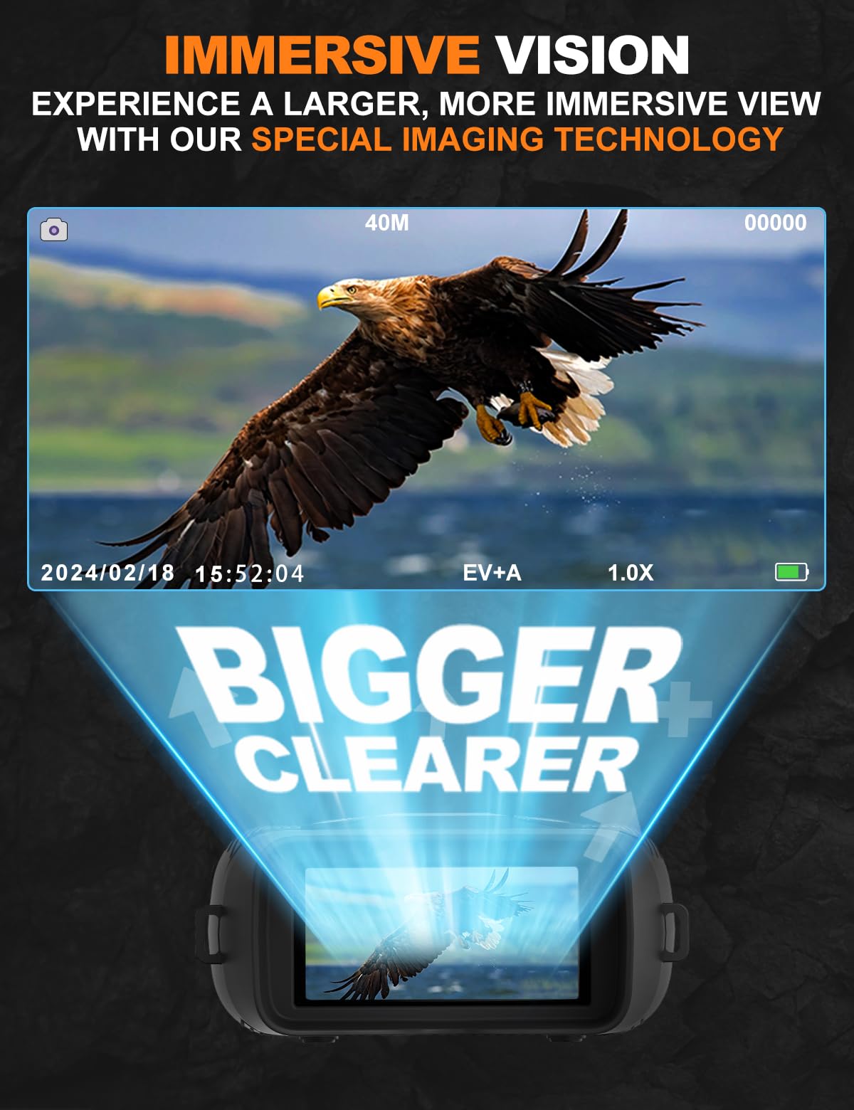 VisioGear Eagle 4K night vision binoculars with dual modes for versatile day and night use.