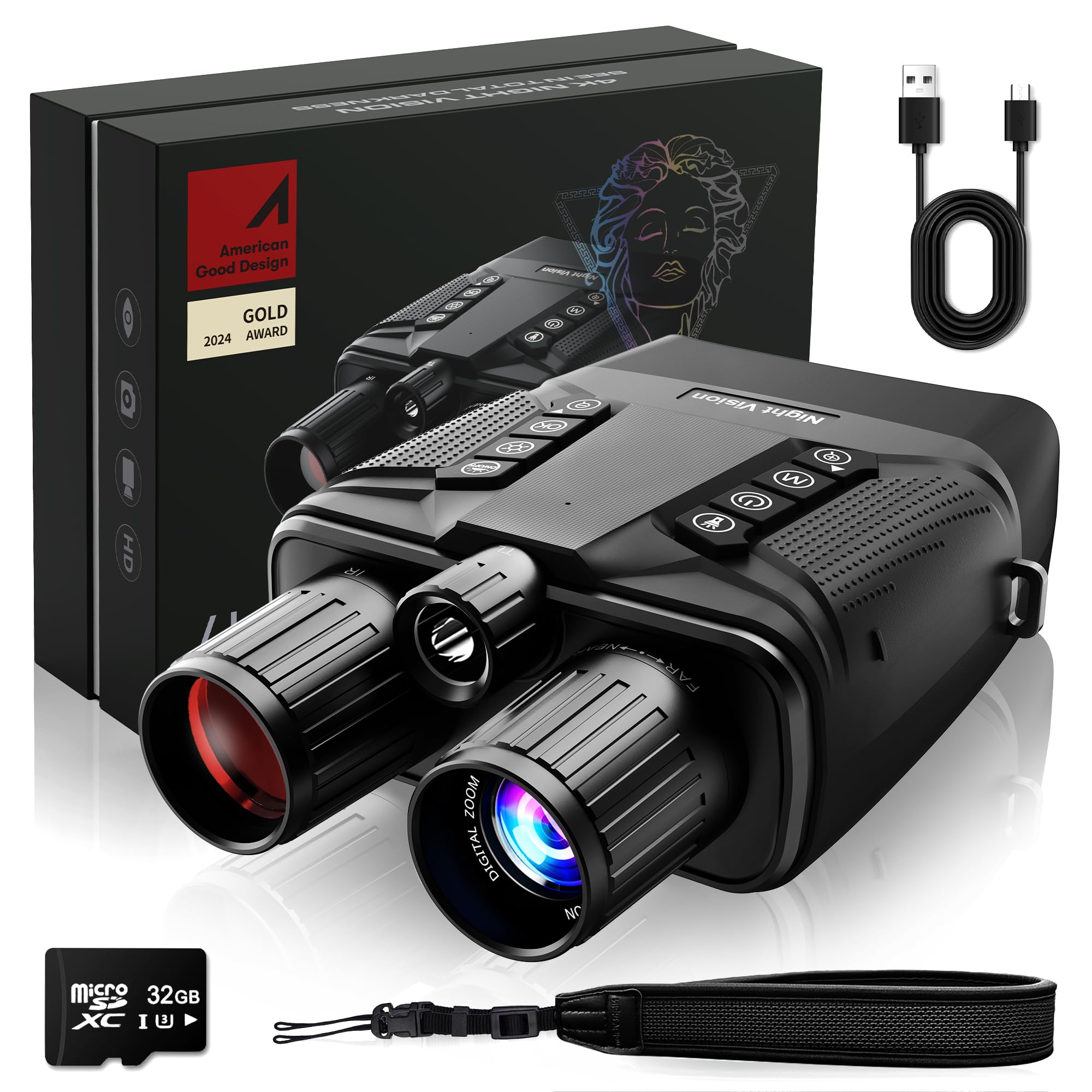 VisioGear Eagle 4K night vision binoculars with immersive display for nocturnal wildlife viewing.