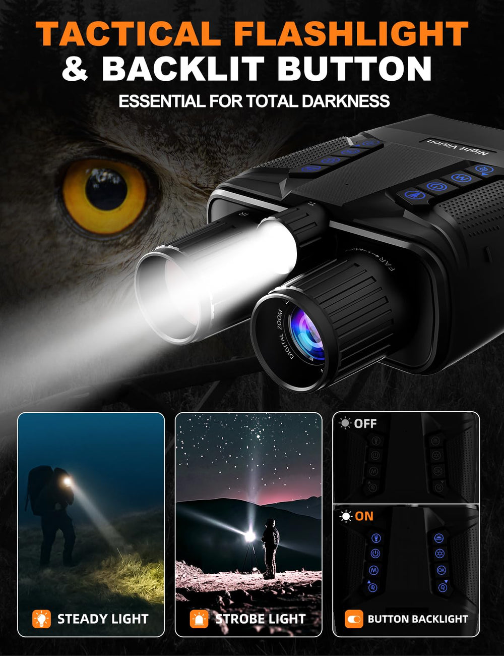 VisioGear Eagle 4K night vision binoculars ideal for wildlife watching and surveillance at night.