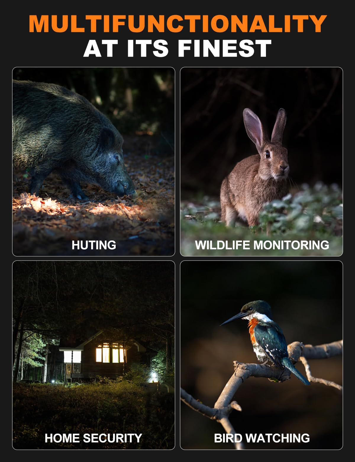 Included accessories: Eagle Night Vision Binoculars, data cable, neck strap, user manual, and lens cleaning cloth