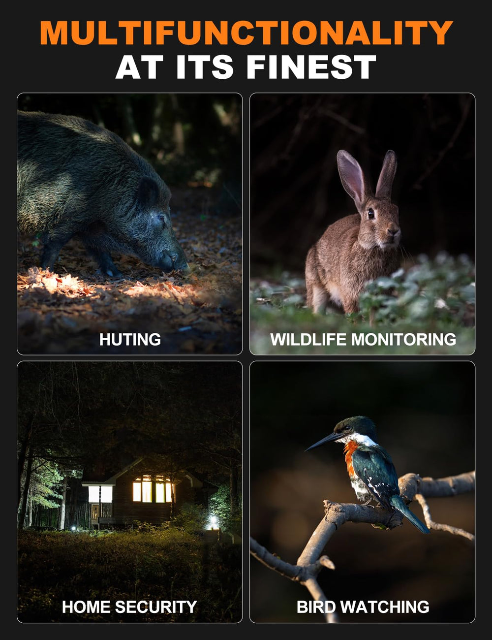 Included accessories: Eagle Night Vision Binoculars, data cable, neck strap, user manual, and lens cleaning cloth