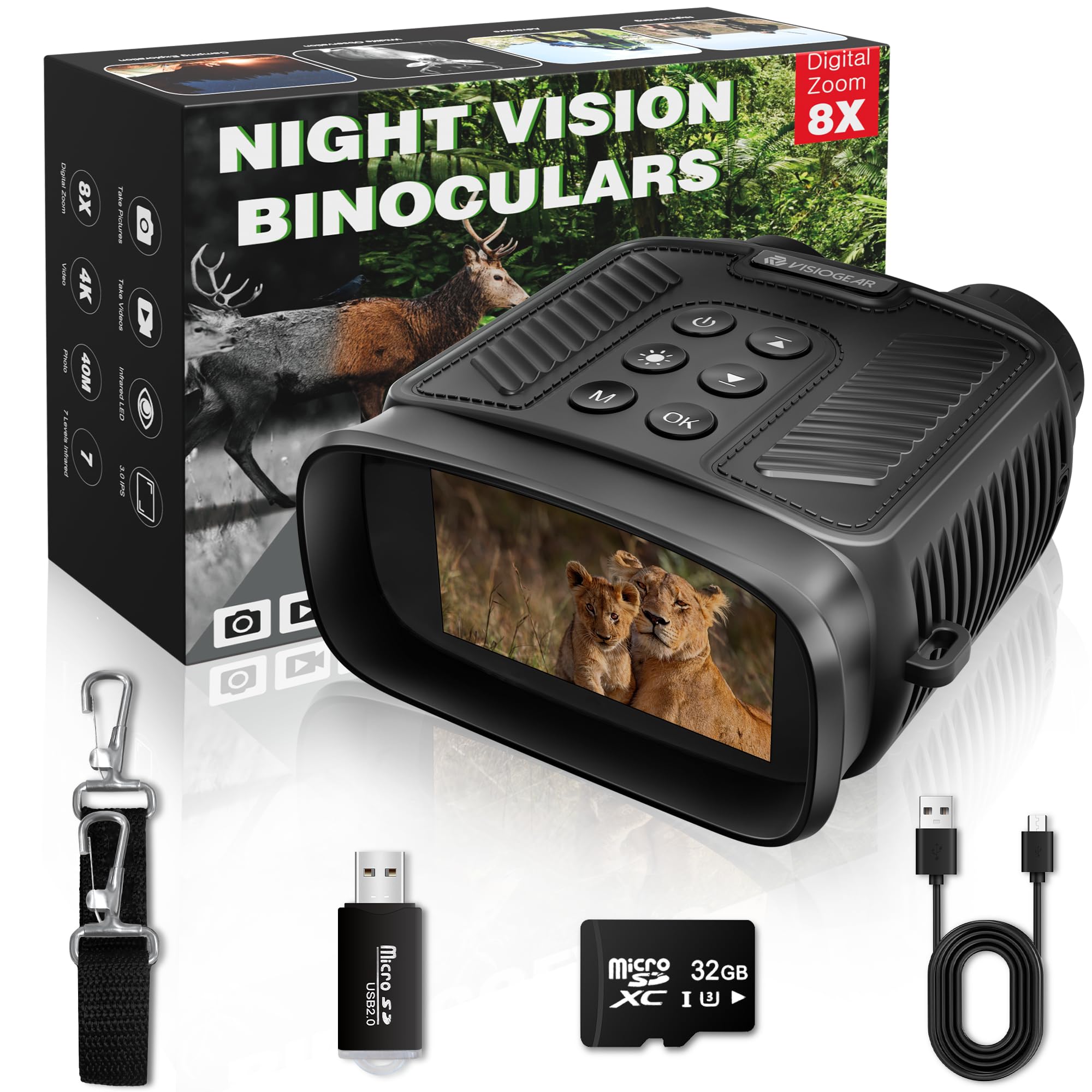 VISIOGEAR NOVA4K night vision goggles front view for outdoor adventures with clear low-light visibility