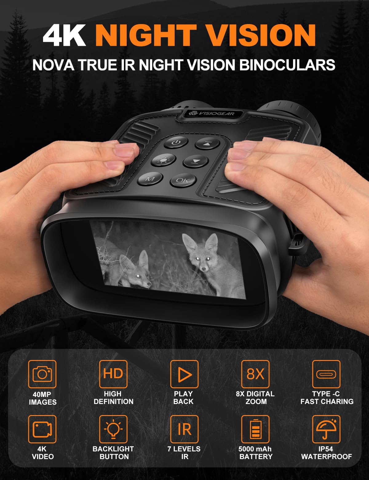 VISIOGEAR NOVA4K night vision goggles side view showing compact, durable body for field use