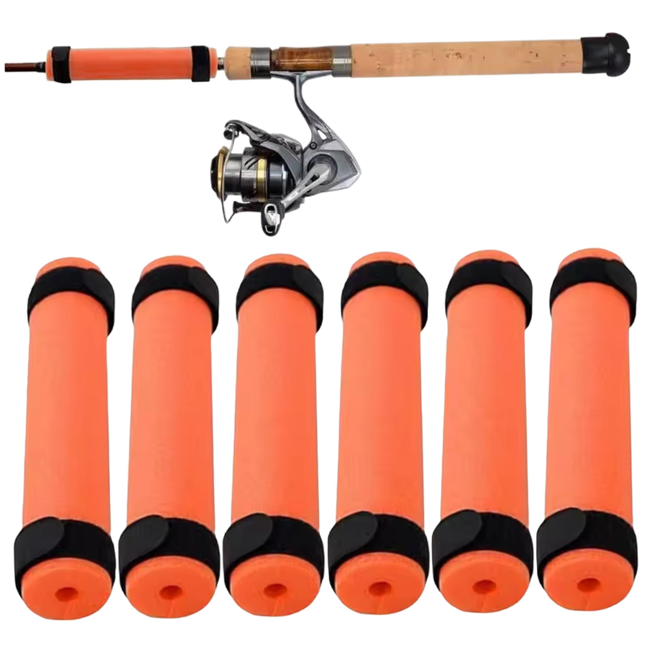 Vistnale fishing rod floats orange side view highlights buoyancy and easy handling on deck