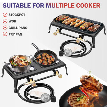 Vivicreate cast iron grates provide stable cooking surface during outdoor meals.