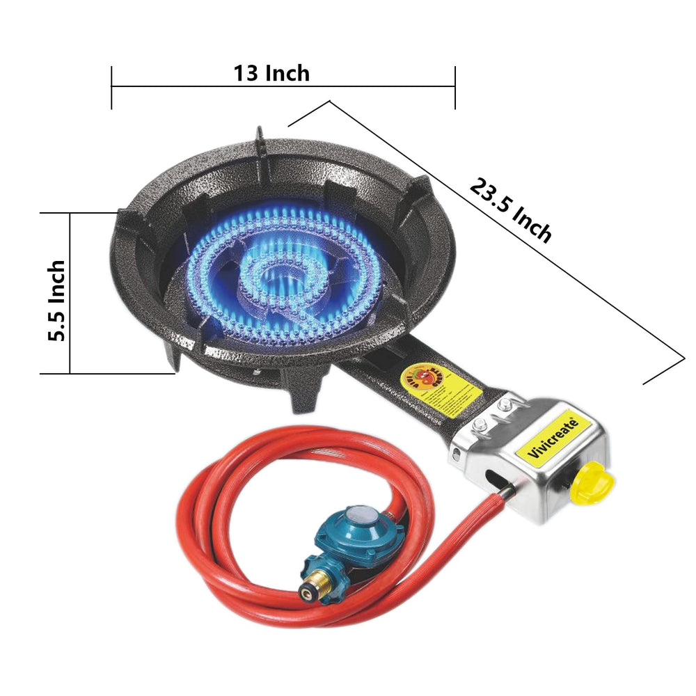 Vivicreate stove shows durable cast iron body for reliable outdoor cooking.