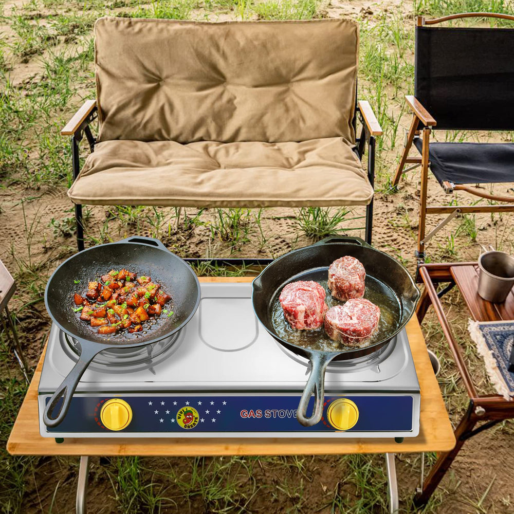 Vivicreate portable camping stove with hose regulator ready for travel
