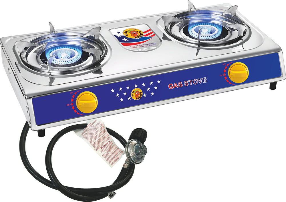 Vivicreate two-burner propane stove assembled for efficient outdoor cooking