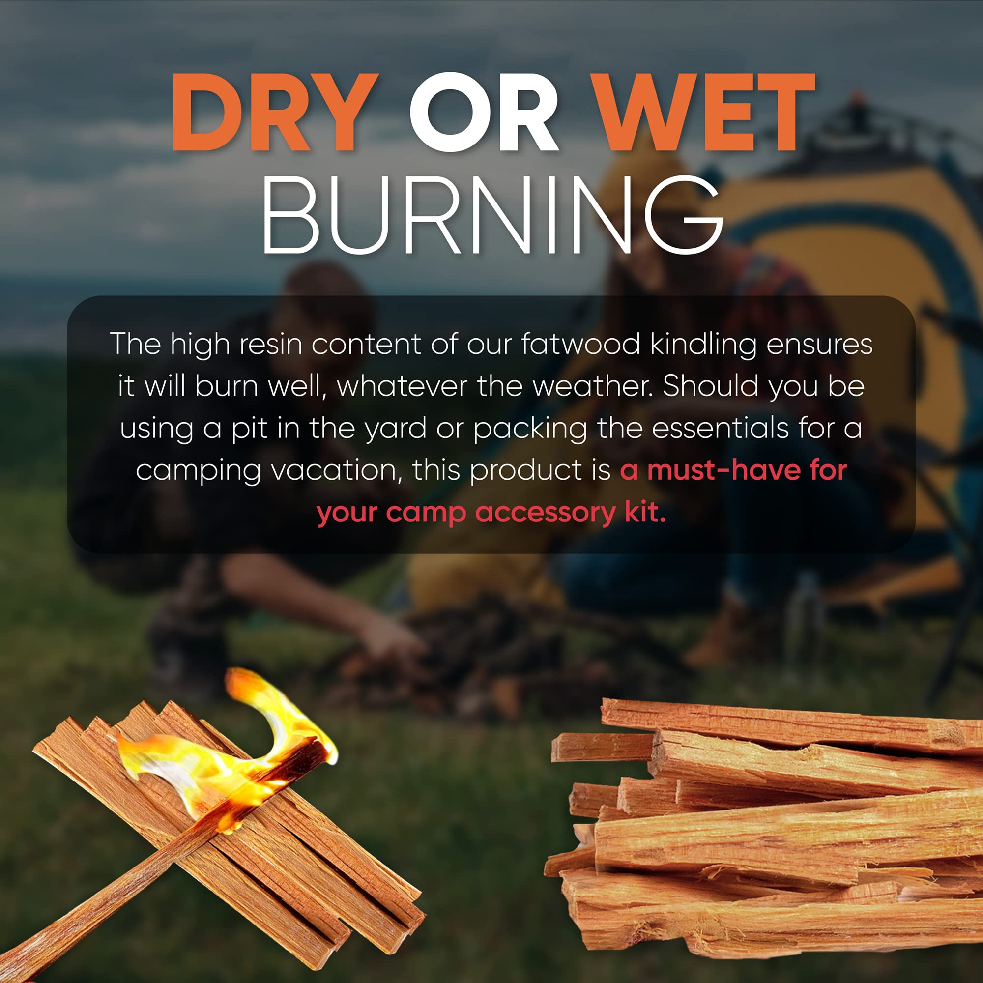 Vivlly fatwood-fire-starter-sticks-damp-weather-ignition helps start fires even in damp conditions.