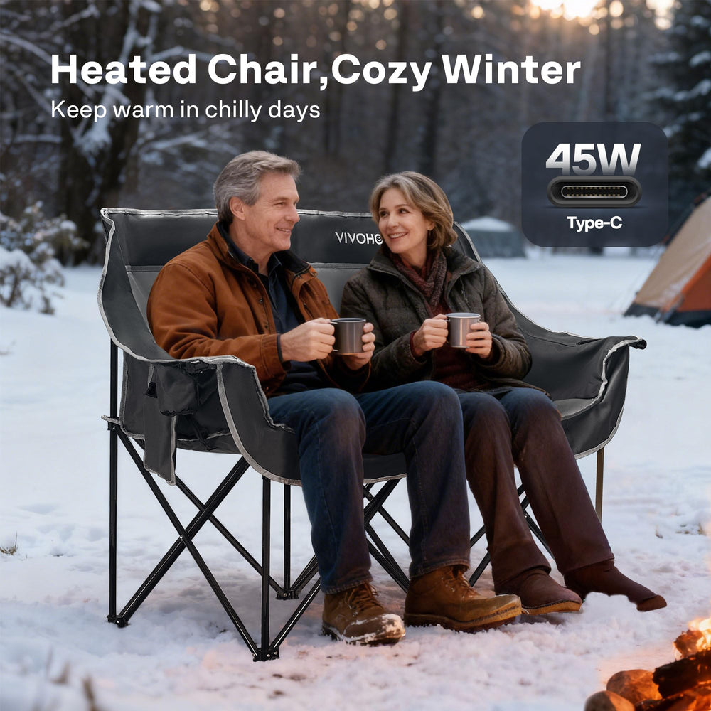 VIVOHOME heated double camping chair side view showing sturdy frame.