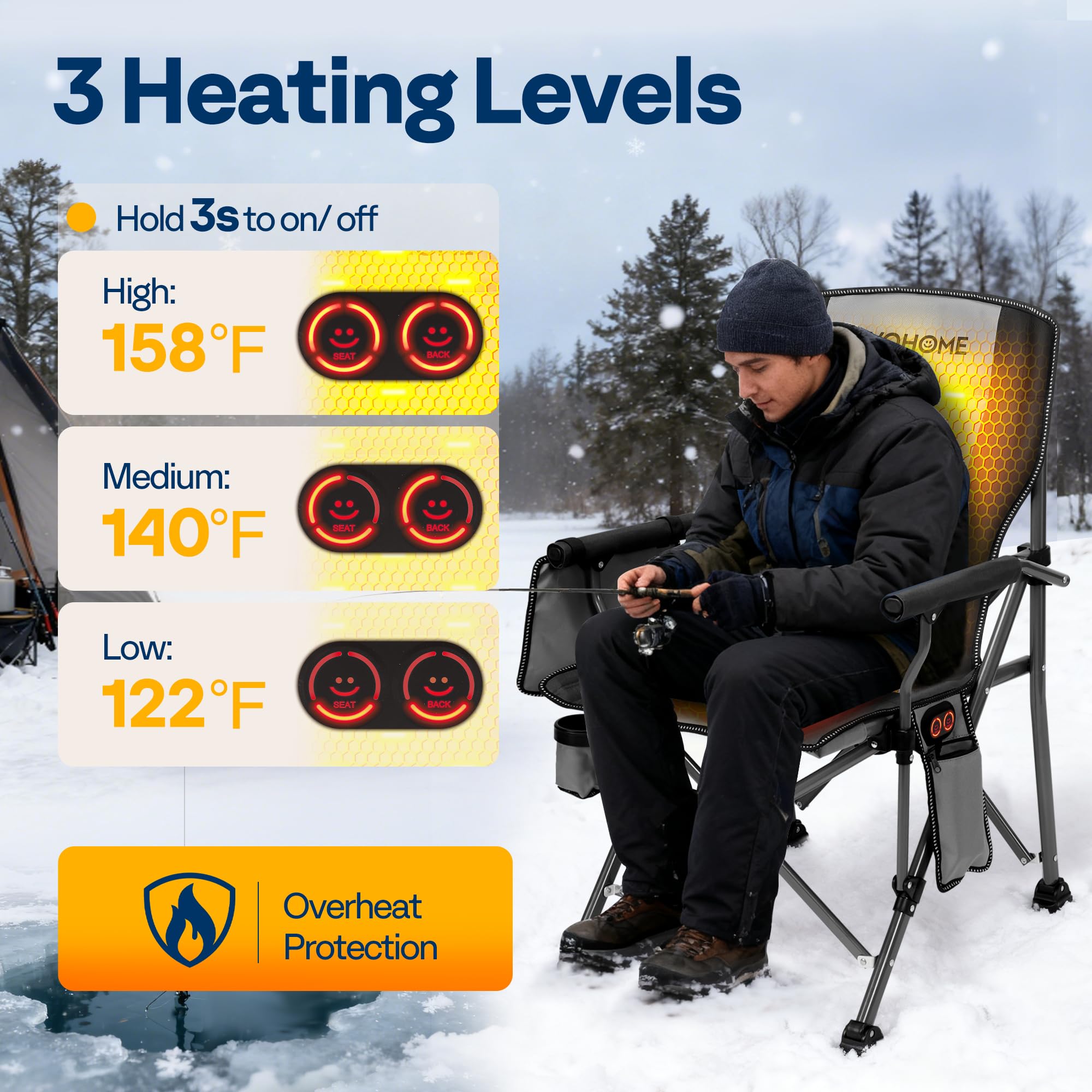 VIVOHOME independent heating zones back and seat for targeted warmth
