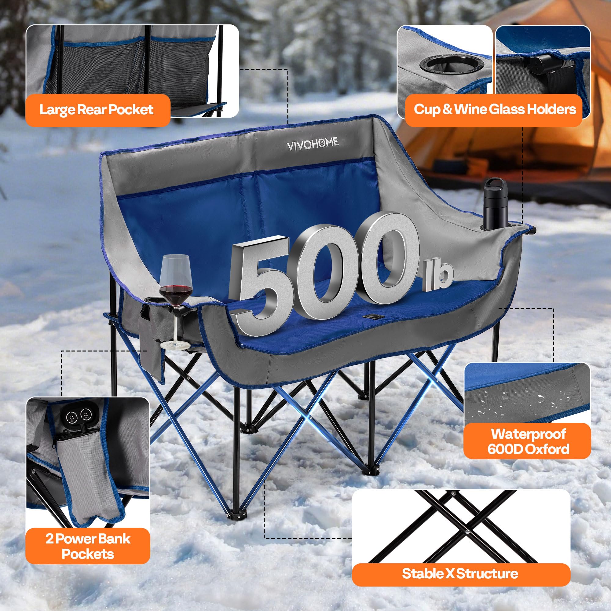 VIVOHOME padded camping chair sets up without tools.