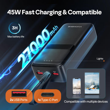 VIVOHOME two 27000mAh power banks with ports for charging.