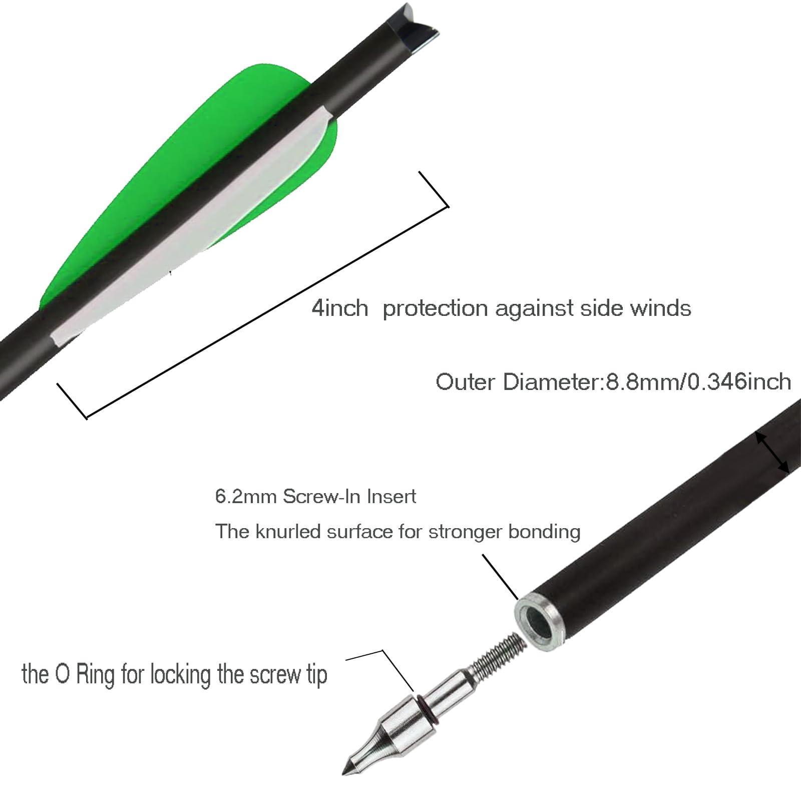 VKEDA green crossbow bolts closeup highlighting carbon construction and stability.