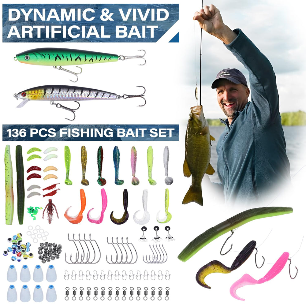 VKVXCLON fishing backpack bait-set-136-pieces expands lure options for varied species.