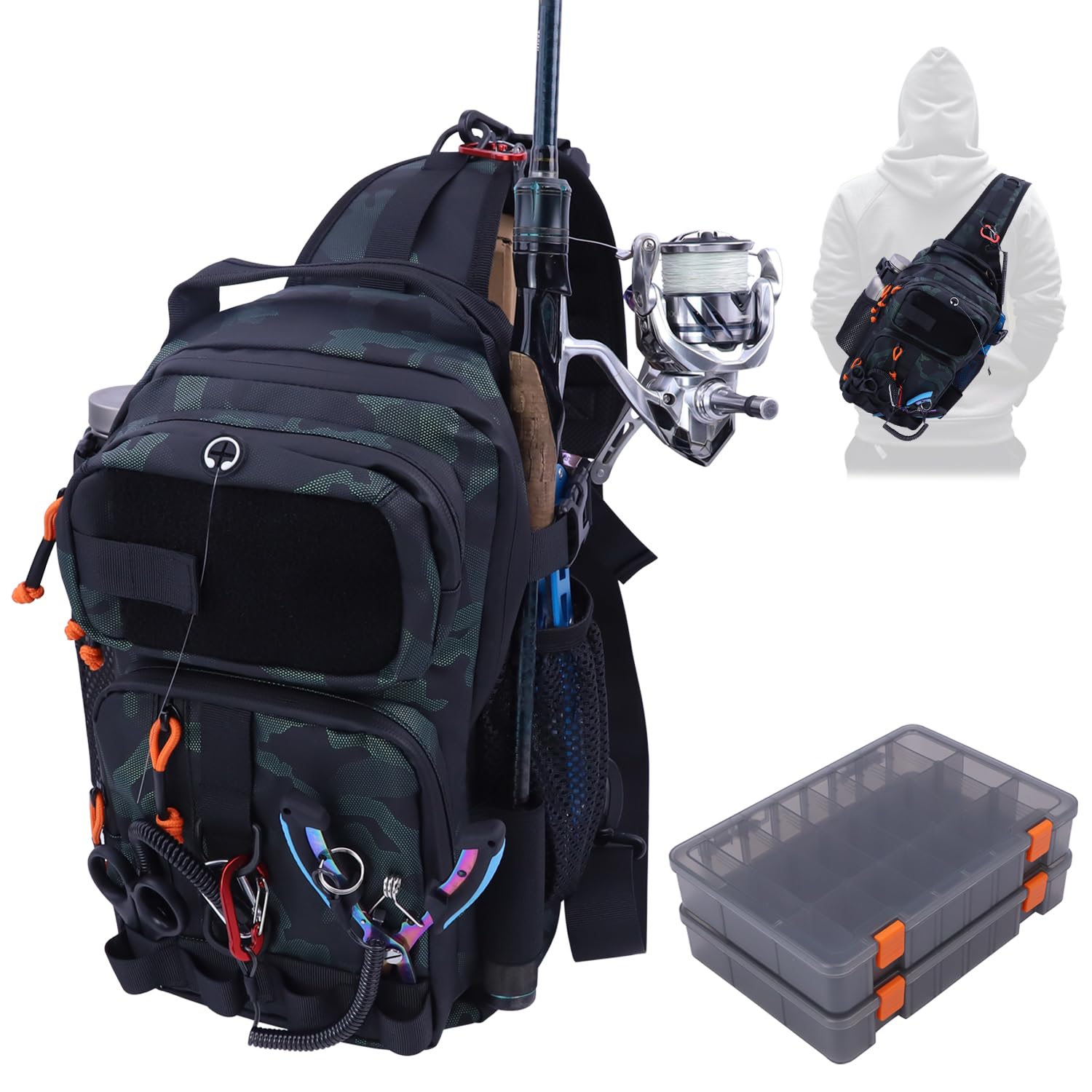 VKVXCLON fishing backpack green main compartment keeps gear organized for day trips