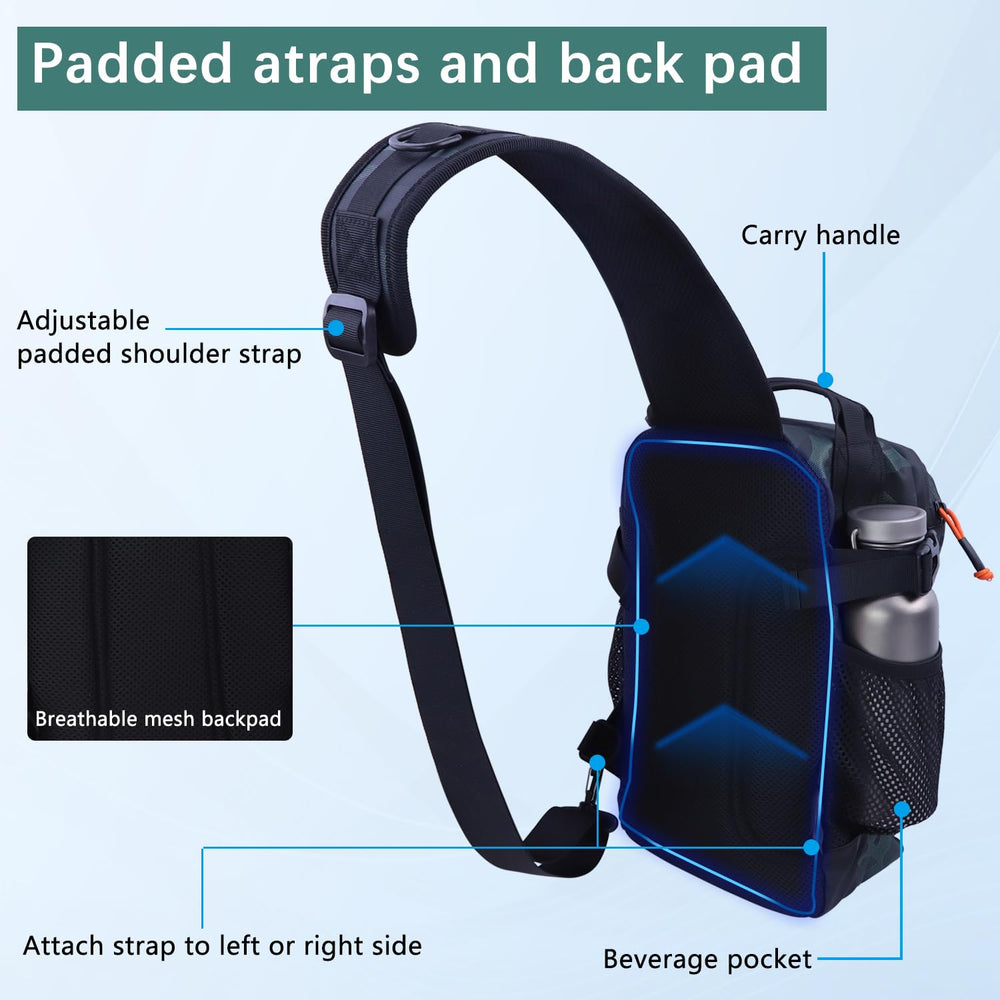 VKVXCLON fishing backpack side pockets and water cup holder support easy access.