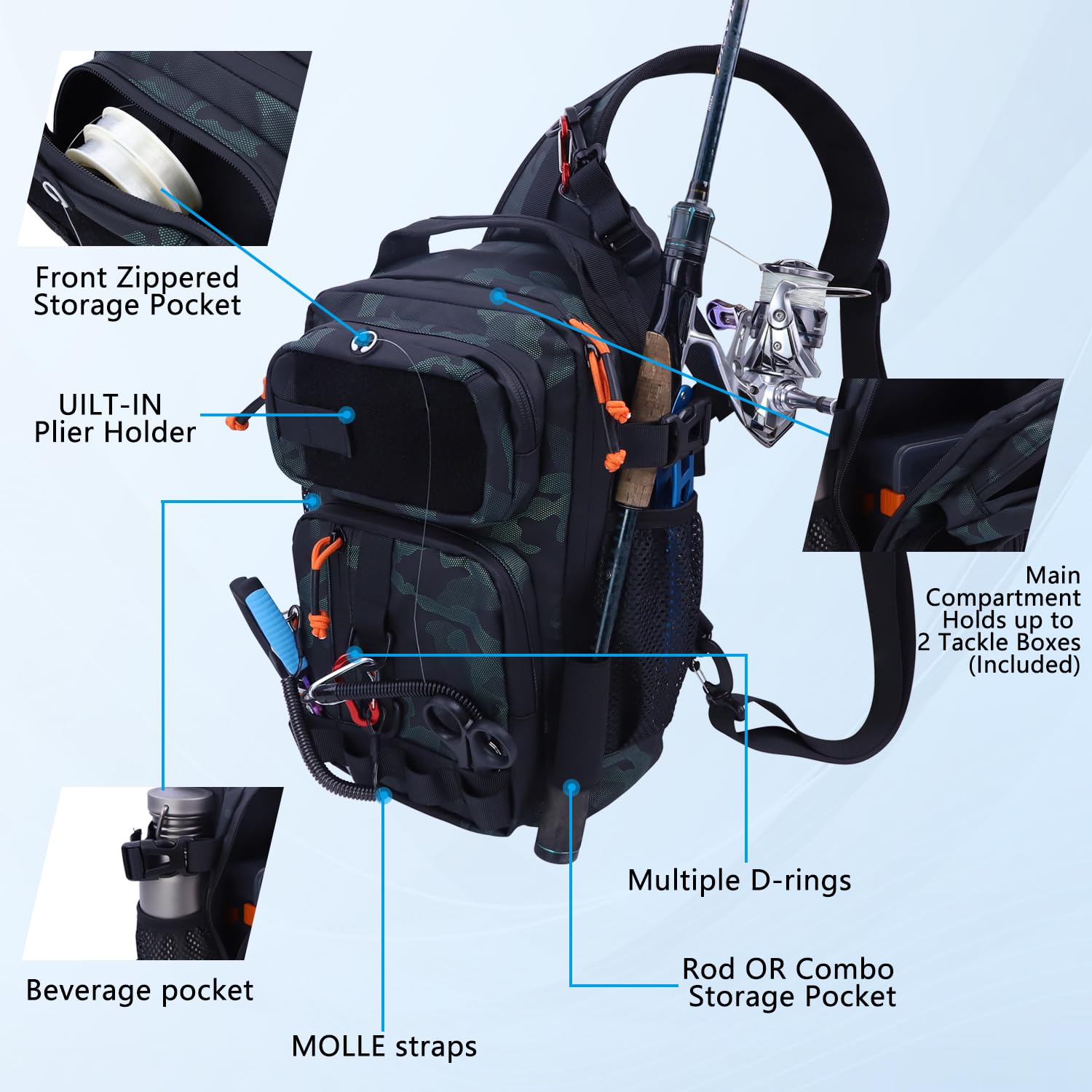 VKVXCLON padded shoulder straps reduce fatigue during long fishing trips