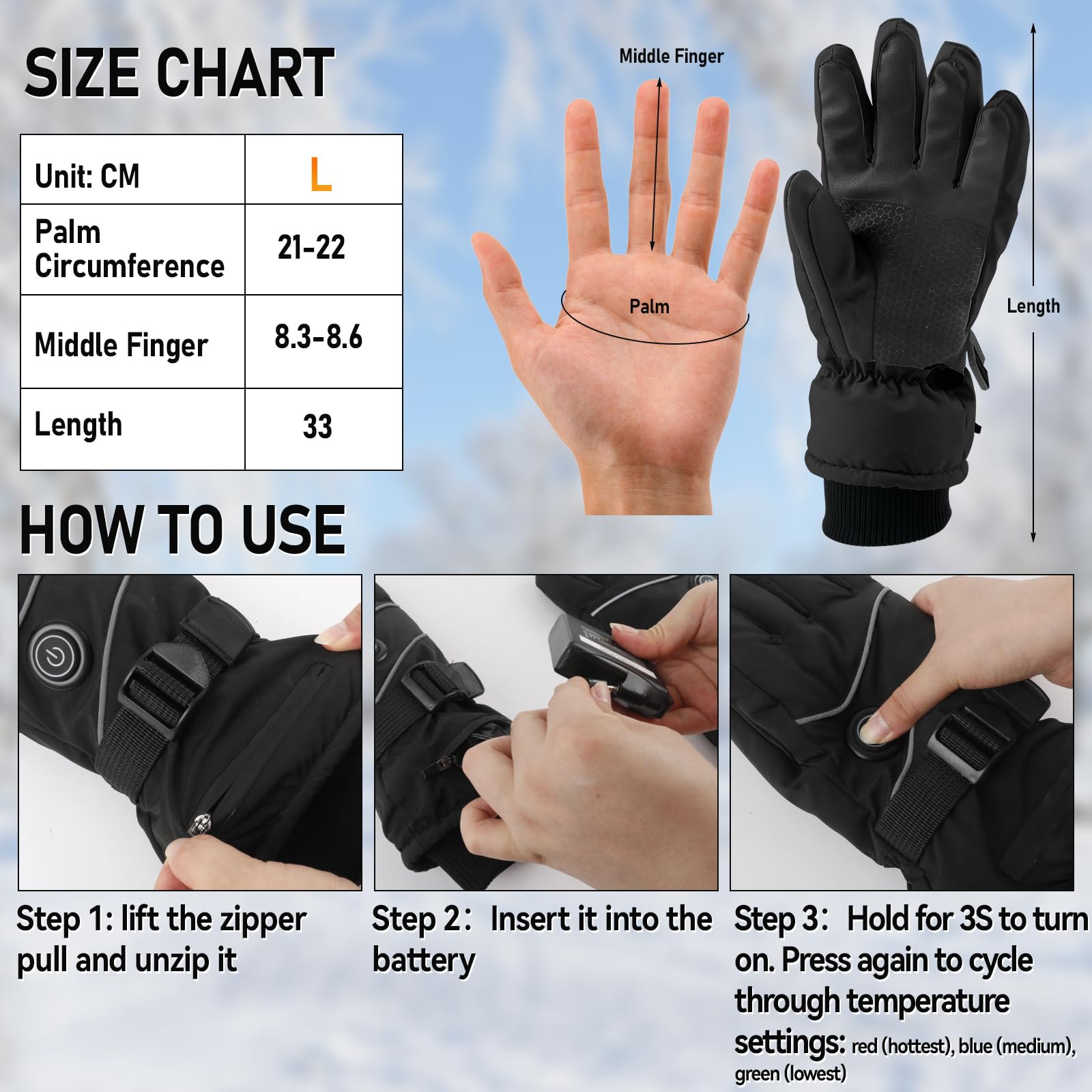 VLBPCR heated warm gloves battery pack, 5000mAh power for longer sessions.