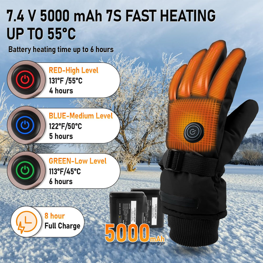 VLBPCR heated warm gloves heat control, three settings for versatile outdoor use.