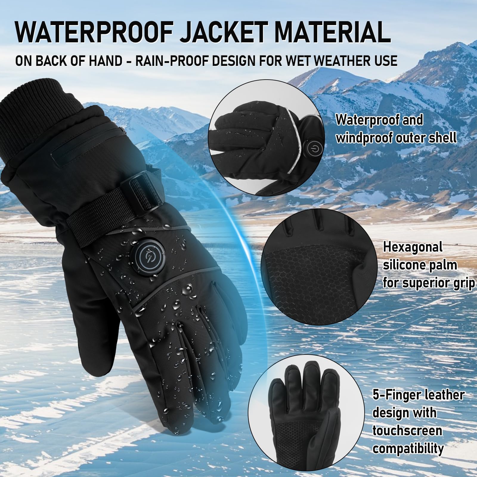 VLBPCR heated warm gloves wrist strap, easy adjustment keeps warmth sealed.