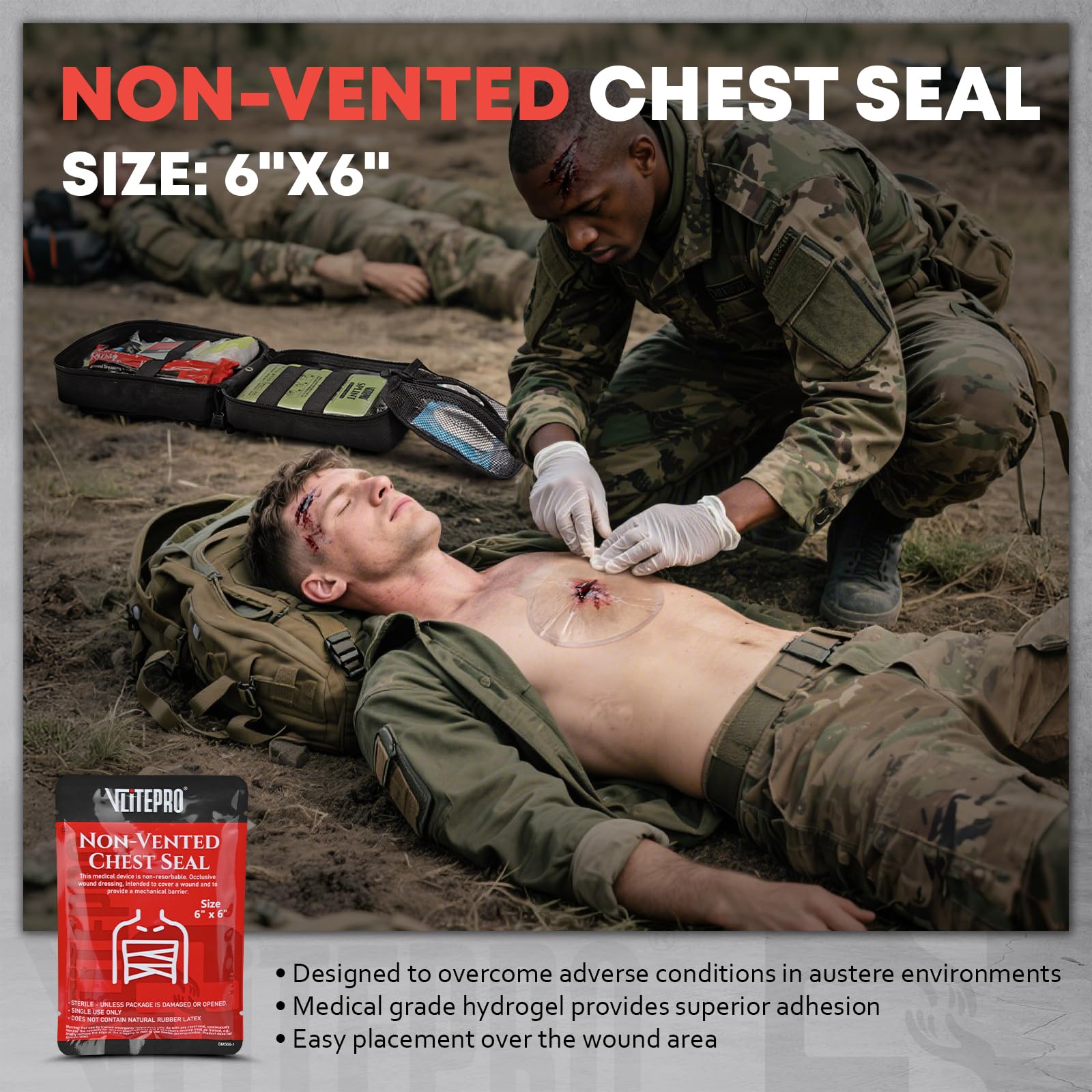 VLITEPRO compression bandage supports bleeding control and dressing stability in rugged settings.