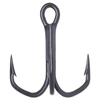 VMC Barbarian 2x treble hook in black nickel for rapid penetration and secure hookups.